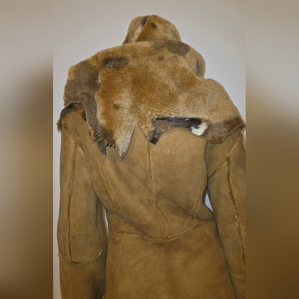 Rare Unique Designer Sheepskin Coat Raw Edges With Bag - Picture 7 of 16